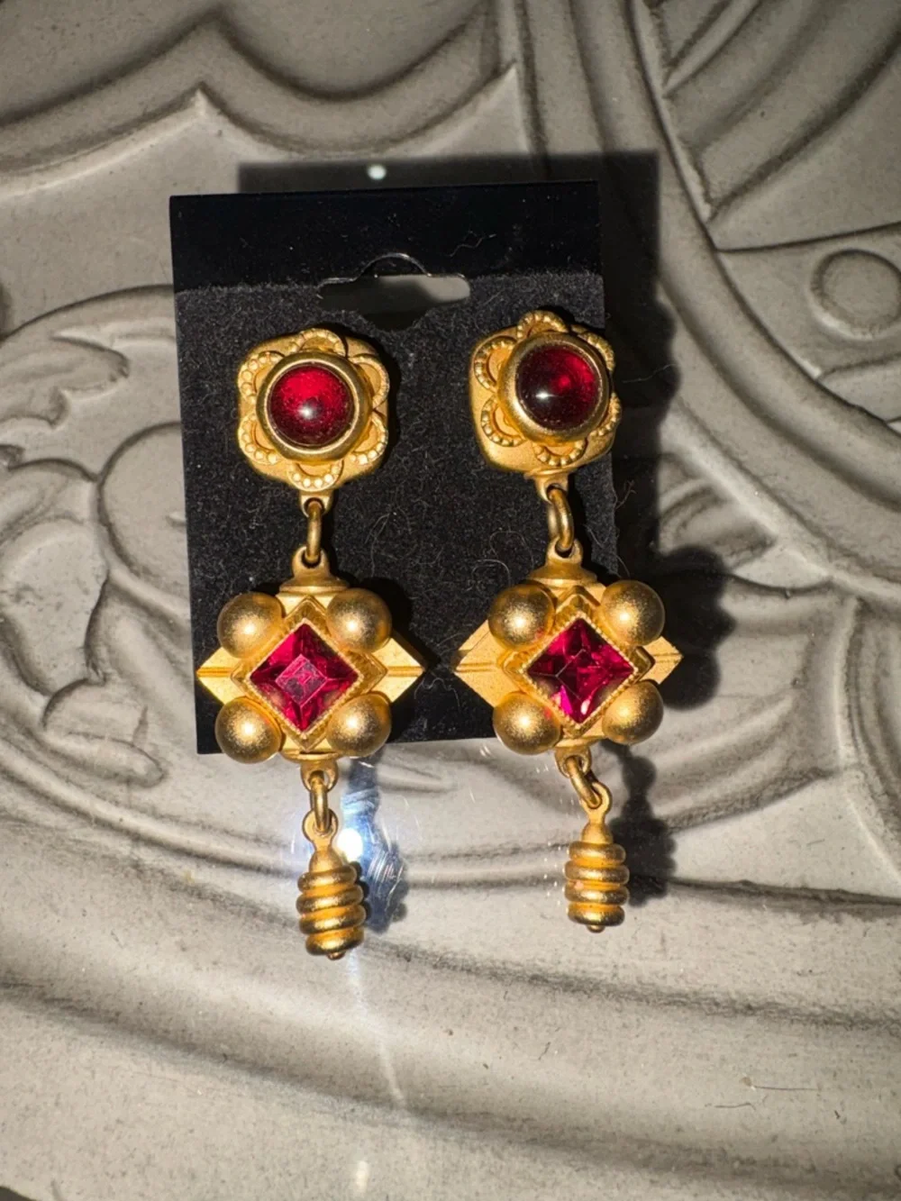 Vintage Natasha Stambouli Gold Tone Dangle Earrings with Stones - Picture 1 of 5